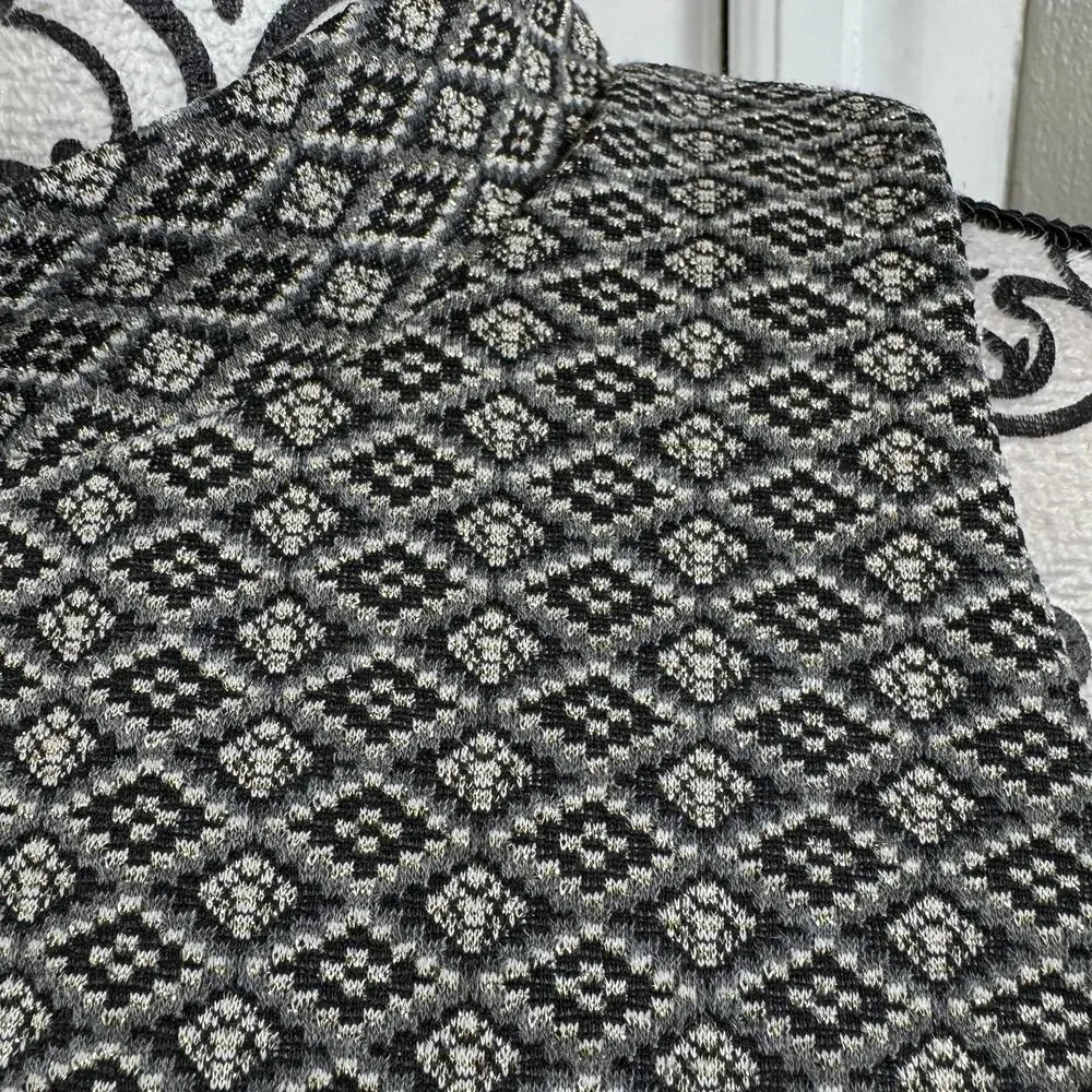 Emerald Sundae Gray Black Metallic Geometric Mock Neck Fit & Flare Dress NWT 13